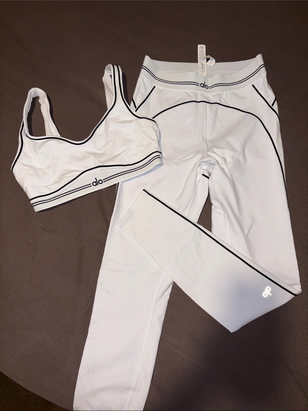 ALO Yoga White Sports Bra with Black Trim